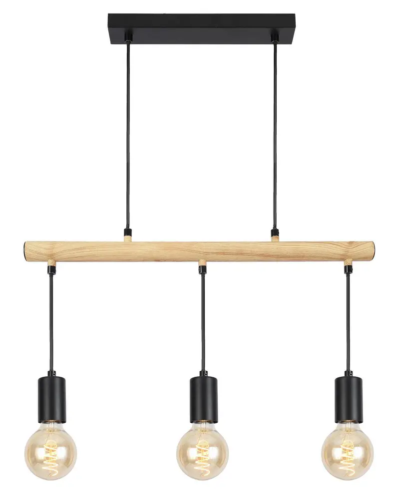 Závěsná lampa černá + dřevo 3x60W Izzy