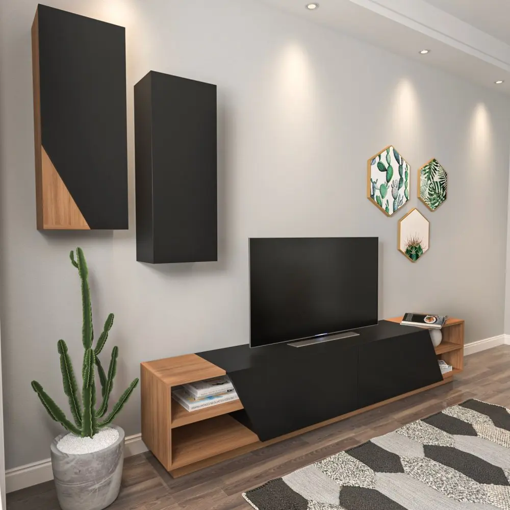 TV stěna / Sestava pod TV Zebra - Black, Teak