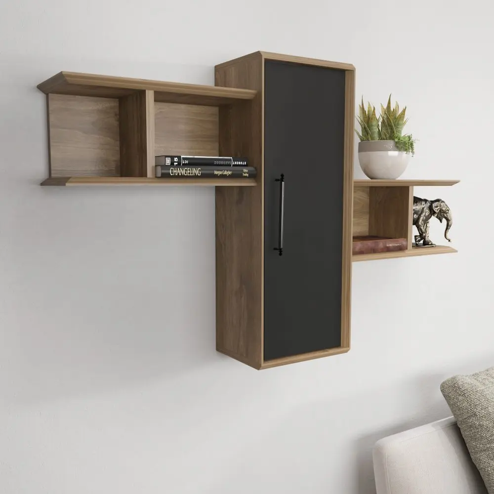 Nástěnná police Olida - Walnut, Black