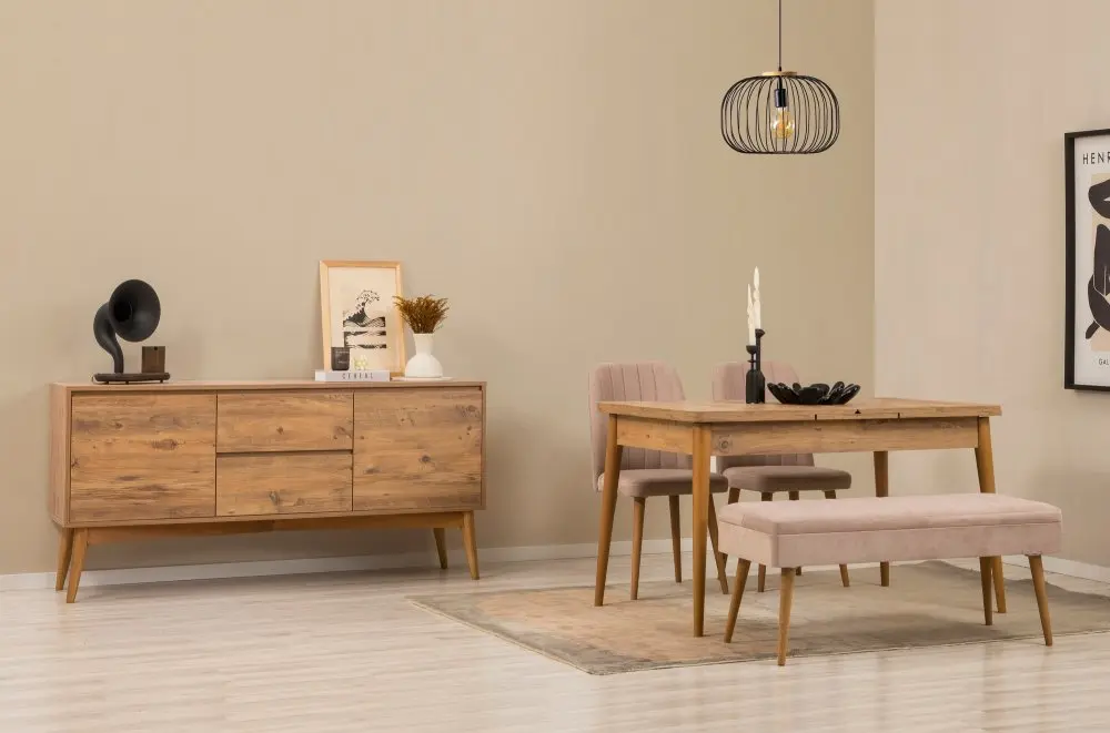 Set s rozkládacím stolem, židlemi a konzolou (5 kusů) Vina 02 0900 - Atlantic Pine, Stone