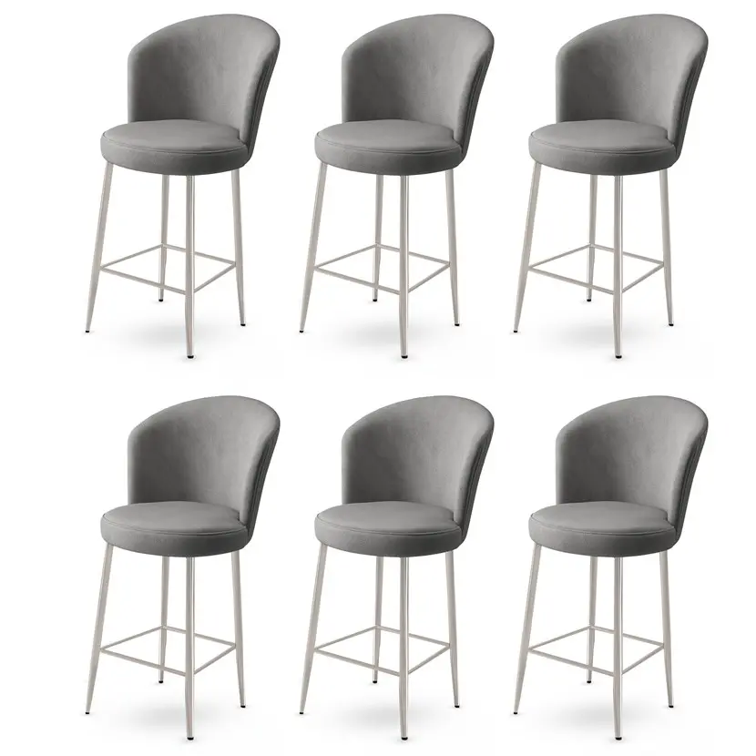 Bar Stool Set (6 Pieces) Alte - Grey, Chrome