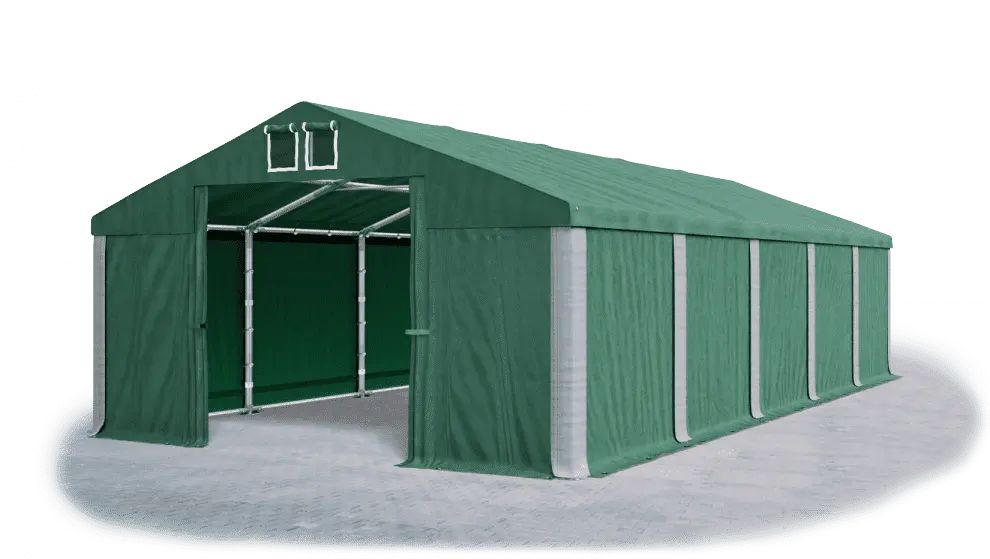 Skladový stan 5x10x2,5m střecha PVC 560g/m2 boky PVC 500g/m2 konstrukce ZIMA PLUS Zelená Zelená Šedá