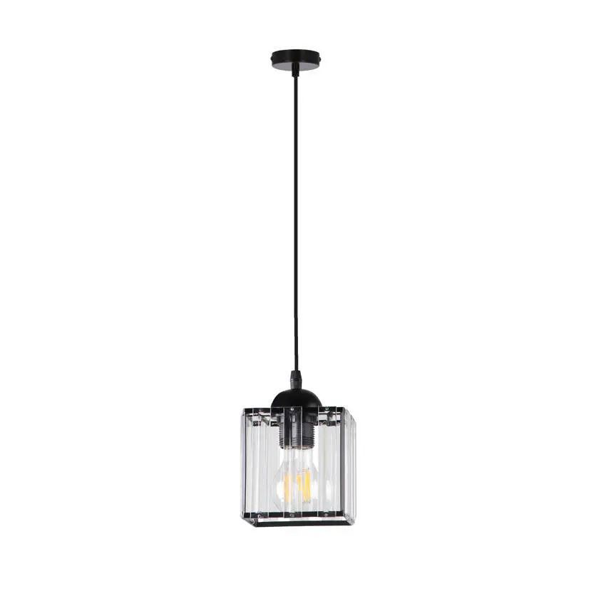 Závěsná lampa Glassia černá 1X40 E27 černé stínidlo + čiré krystaly