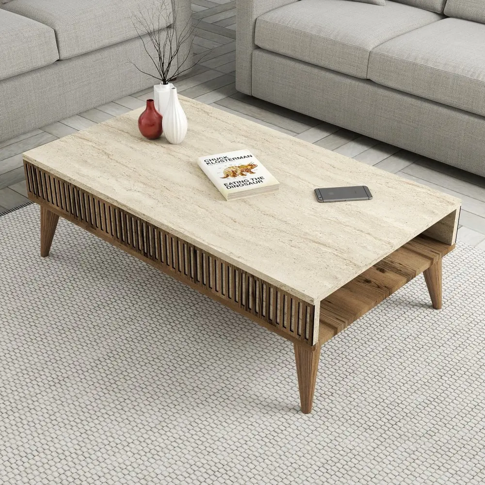 Konferenční stolek Milan - Walnut, Travertine