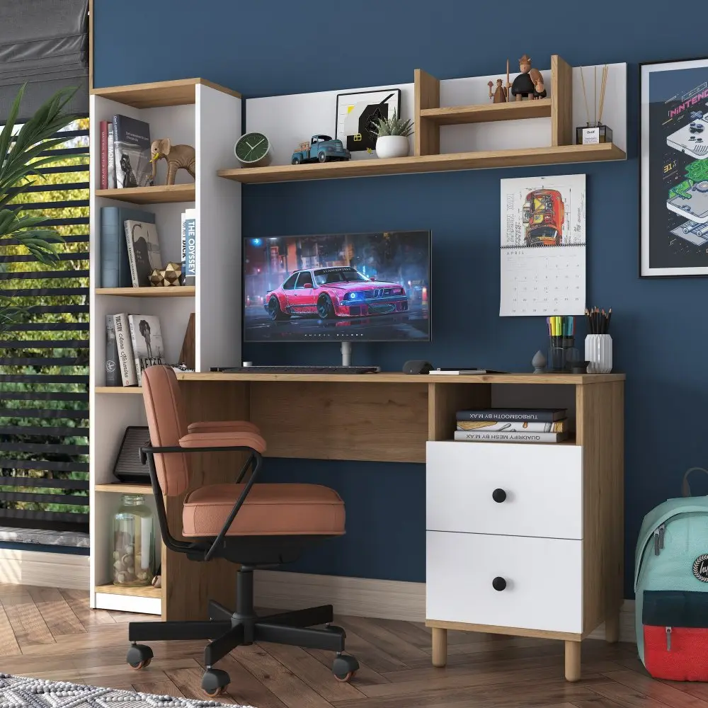 Kalune Design Moderní sada Megis s psacím stolem, knihovnou a policí ořech/antracit