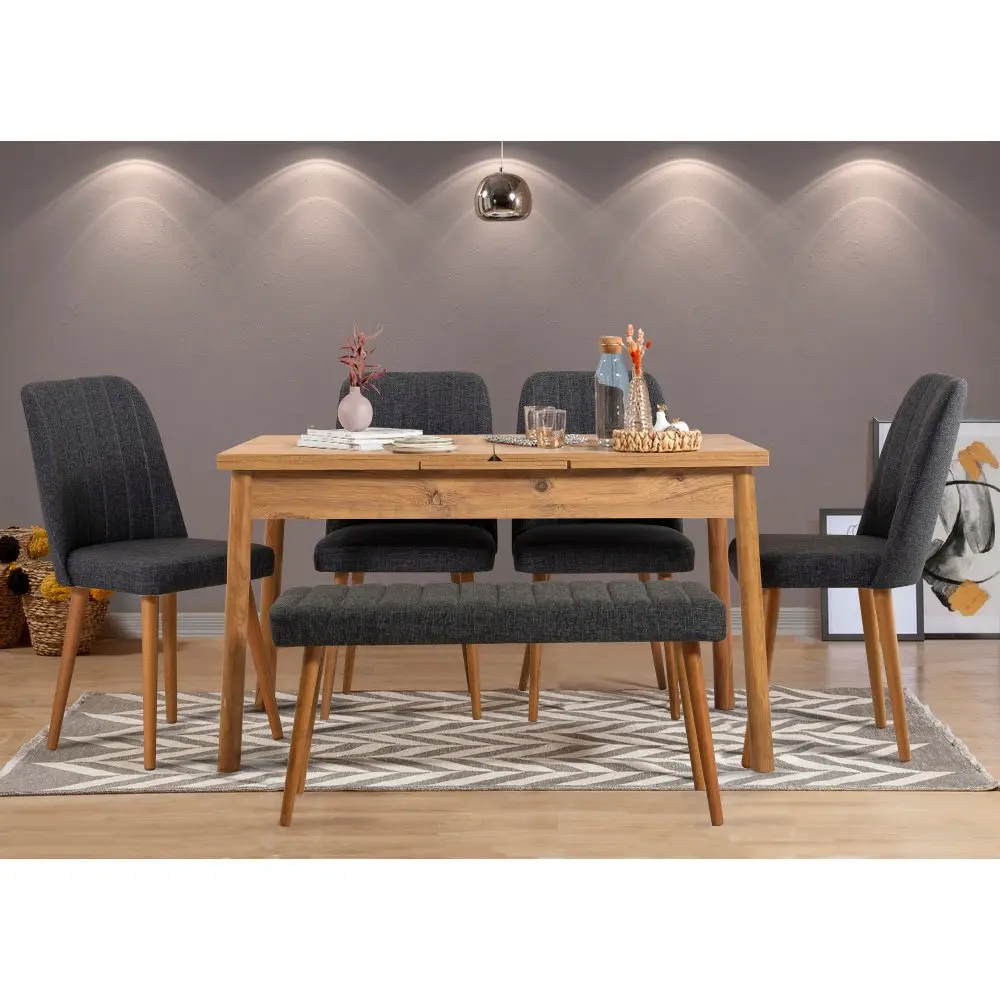 Jídelní set s rozkládacím stolem a židlemi (6 kusů) Santiago Atlantic Anthracite