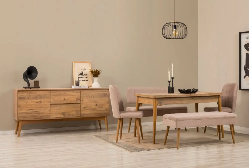 Set s rozkládacím stolem, židlemi a konzolou (6 kusů) Vina Bench 04 0900 - Atlantic Pine, Stone