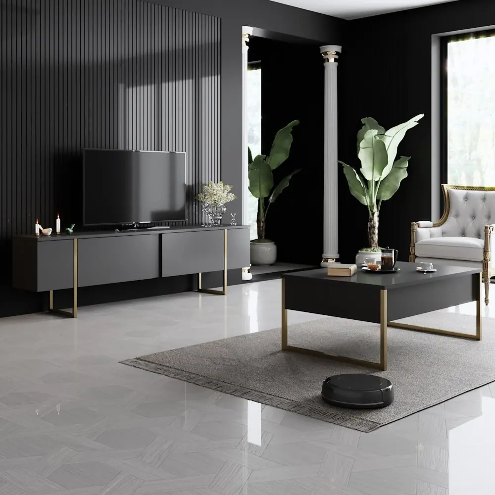 Kalune Design Sada nábytku do obývacího pokoje Luxe antracit/zlatá II
