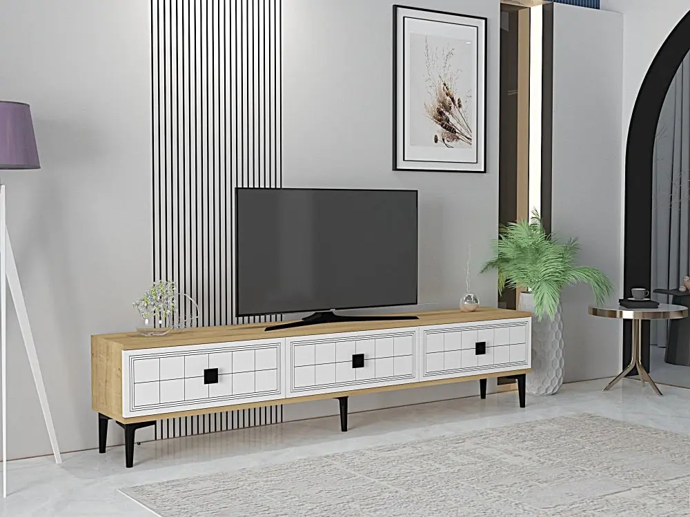 TV stolek Yuka 180 - Sapphire Oak, White