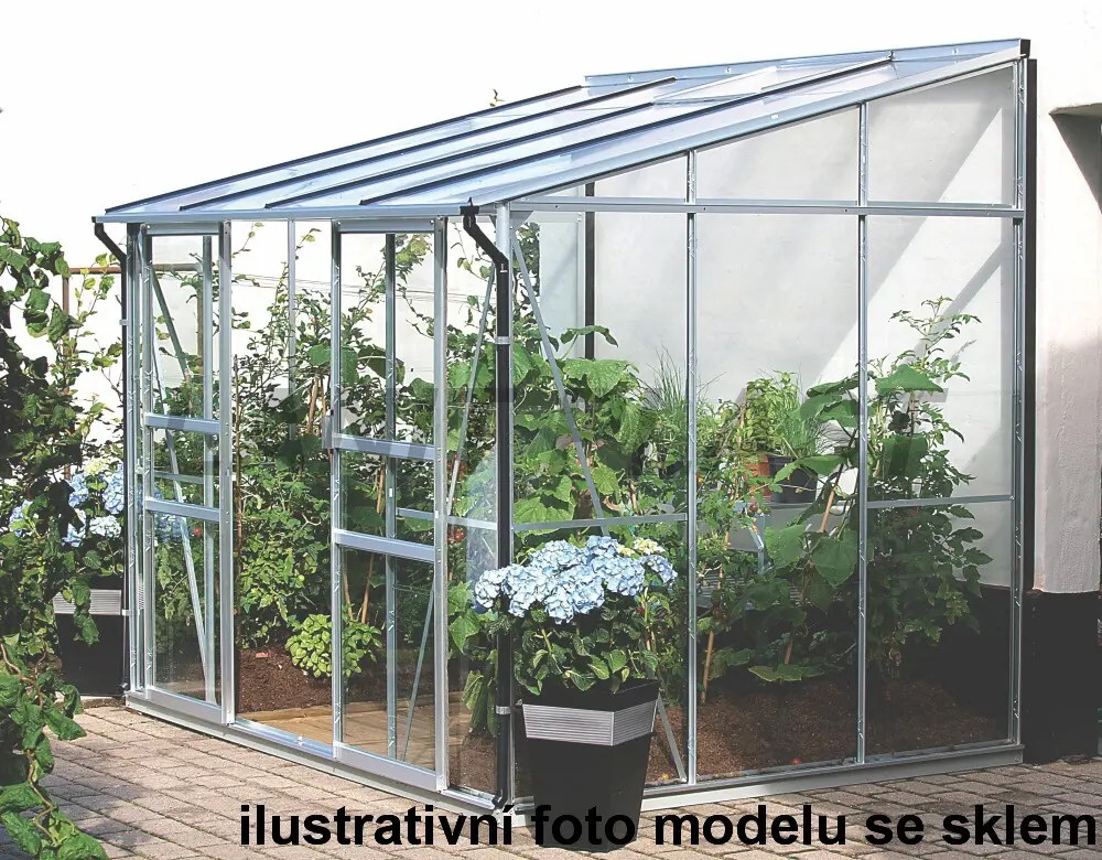 Skleník ke stěně VITAVIA IDA 5200 polykarbonát stříbrný Dekorhome