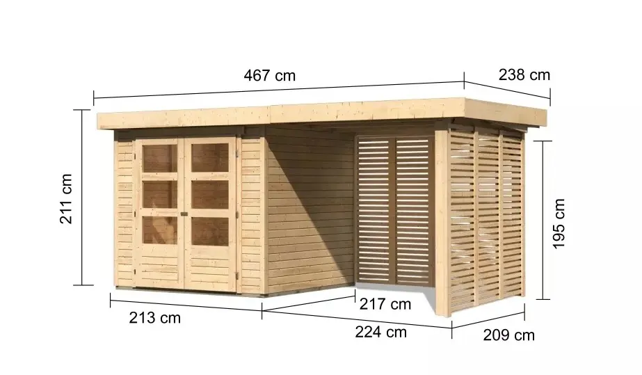 Dřevěný zahradní domek ASKOLA 2 s přístavkem Lanitplast