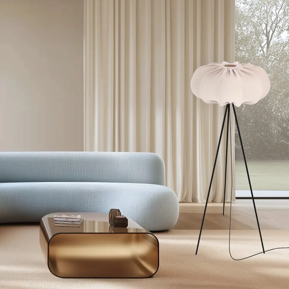 Stojací lampa CAFEE’ s béžovým stínidlem na frappé 52 cm - skandinávská stojací lampa E27