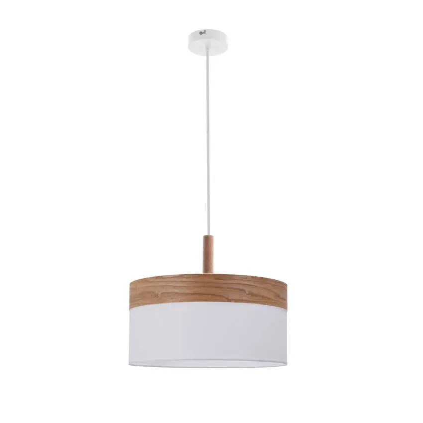 Závěsná lampa Orto bílá + dřevěná 1x60W E27 stínidlo hnědá + bílá