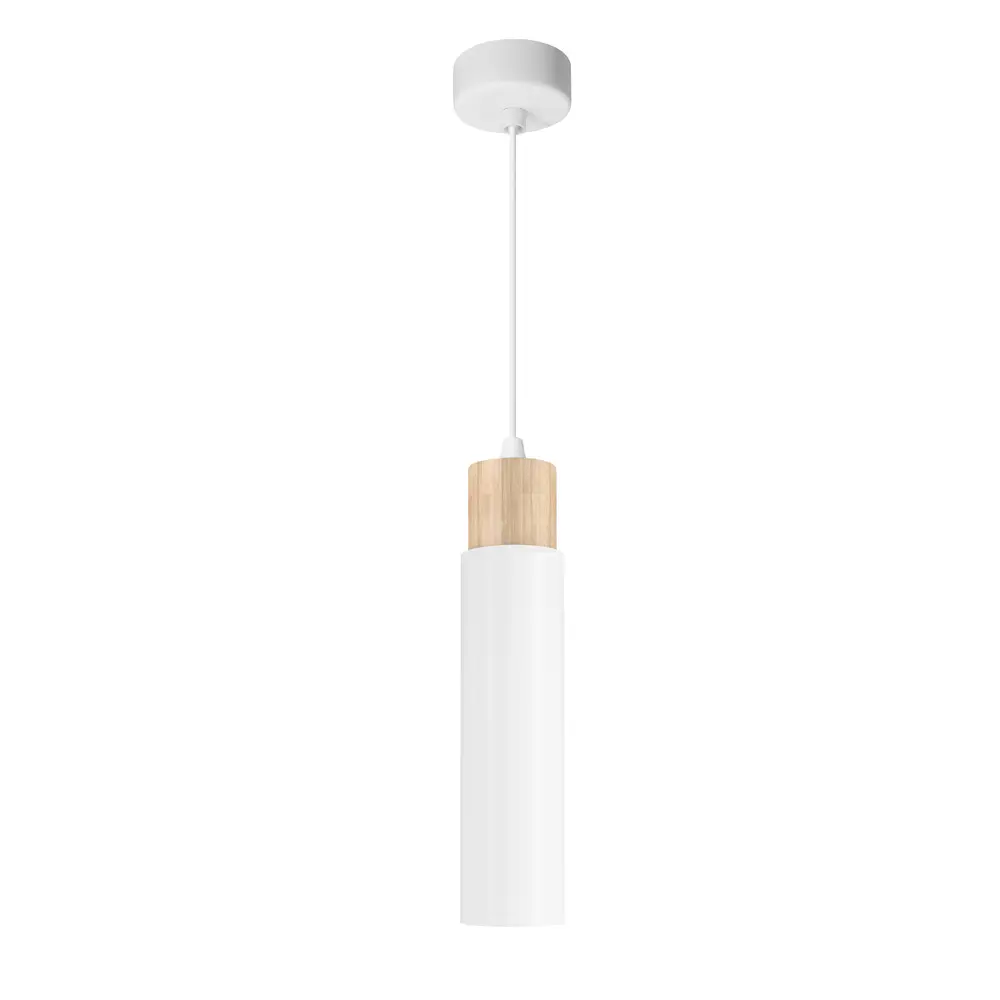 Závěsná lampa Claro bílá 1x15W GU10 stínidlo bílé+dřevěné