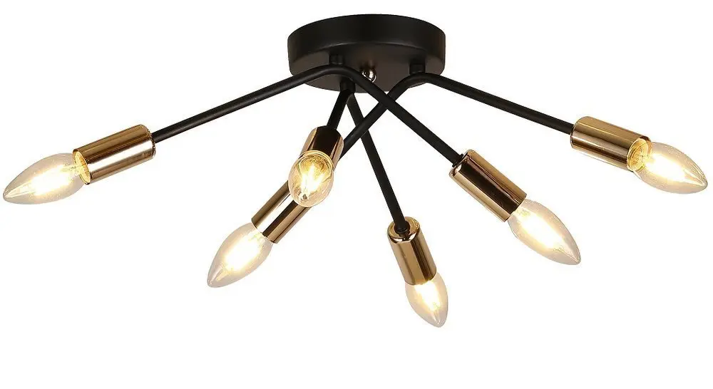 Černo-zlatá stropní lampa 6x40W E14 Tiara