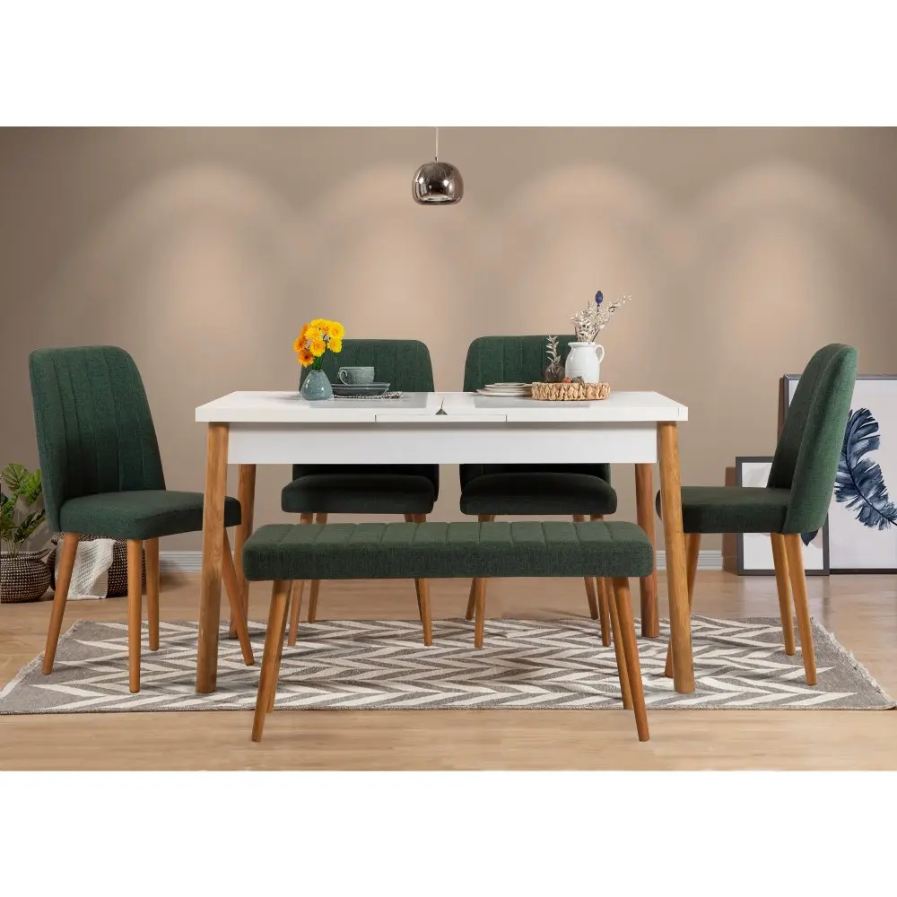 Jídelní set s rozkládacím stolem a židlemi (6 kusů) Santiago Atlantic-White Green