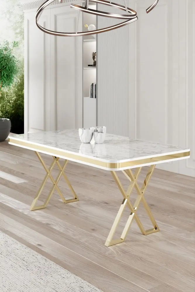 Jídelní stůl Vals - White Marble, Gold