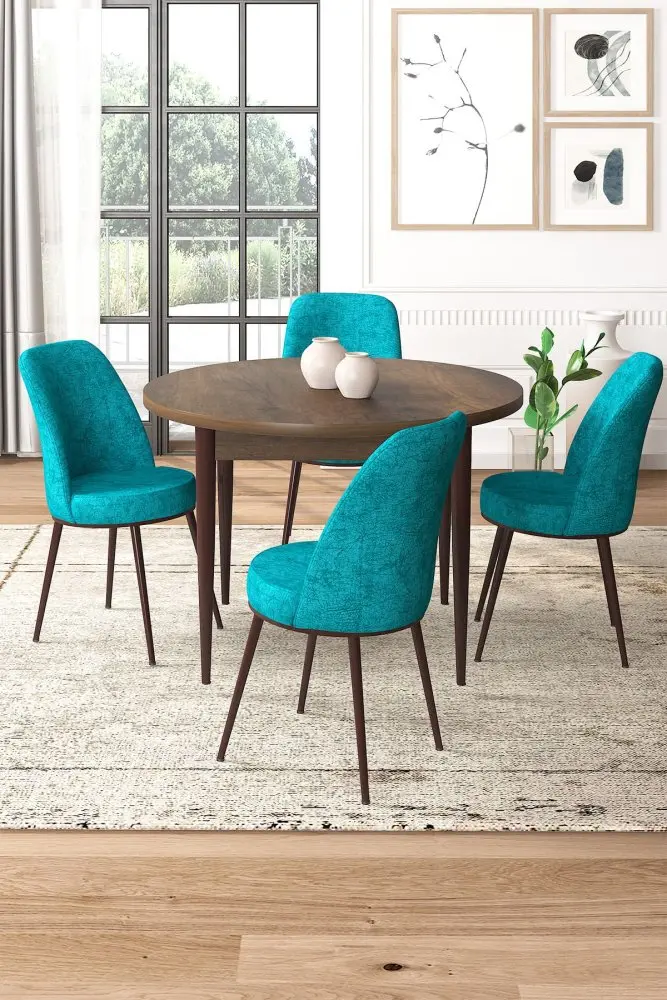 Dining Table & Chairs Set (5 Pieces) Tor - Baroque, Turquoise