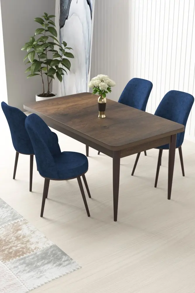 Dining Table & Chairs Set (5 Pieces) Nil - Baroque, Navy Blue