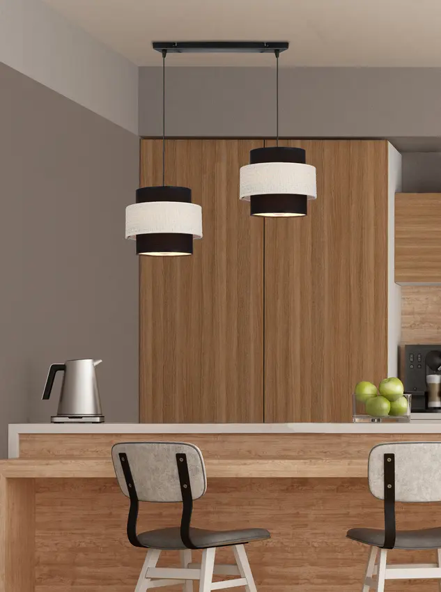 Závěsná lampa Benta černá, 2x40W, stínidlo E27, černá+krémová