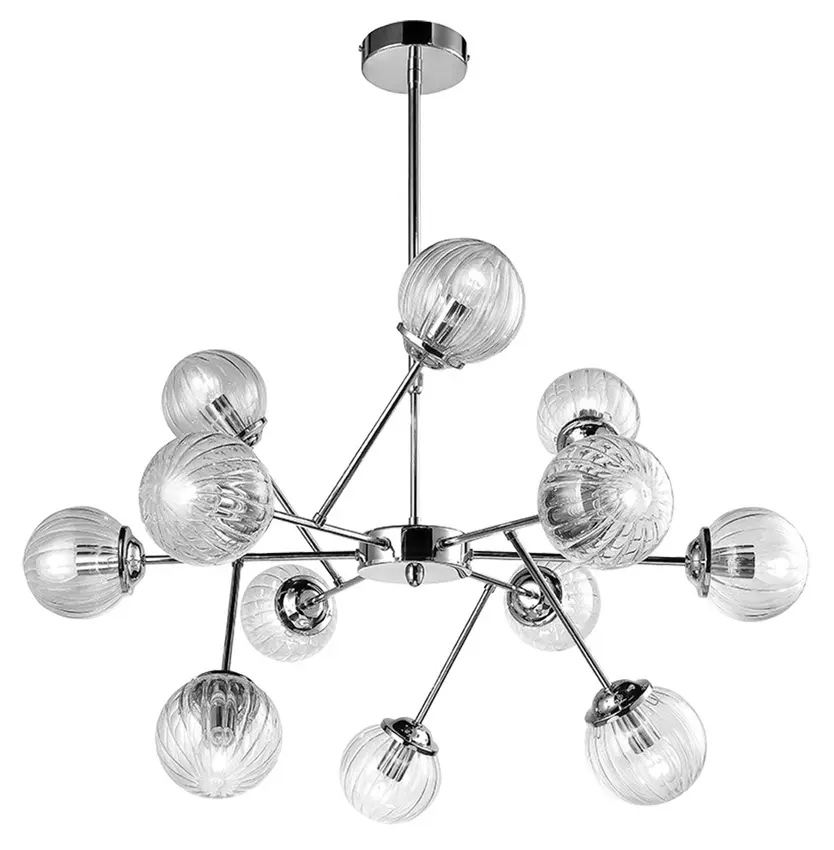 Závěsná stropní lampa s chromovanými skleněnými stínidly 12x40W