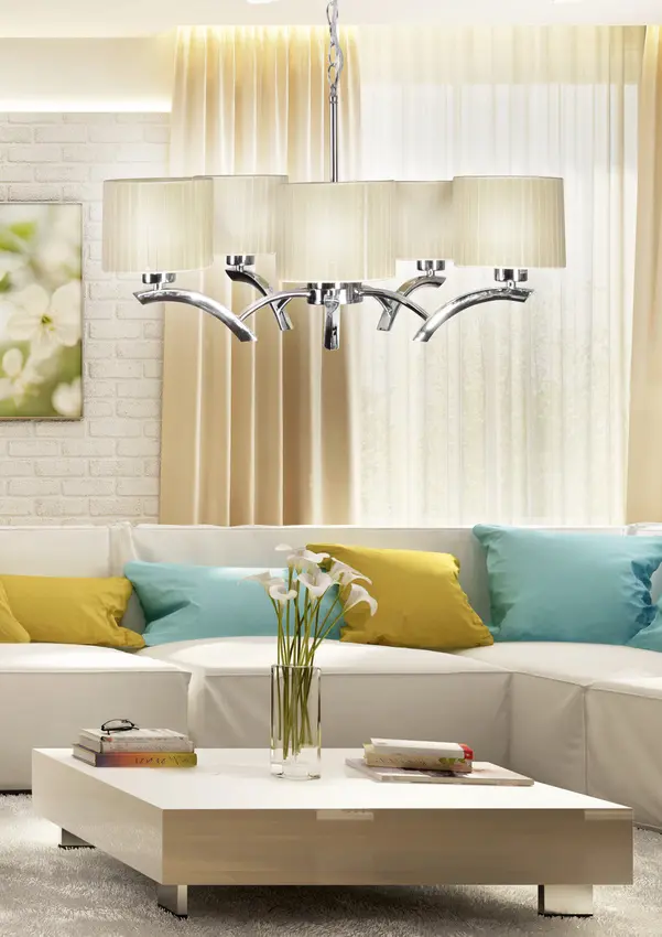 Závěsná lampa chrom + krémové stínidlo 5x60W lustr Draga