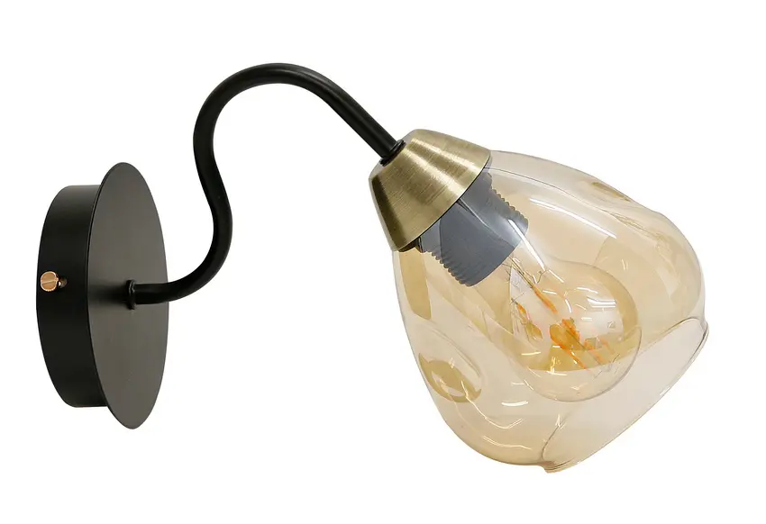 Nástěnná lampa černá/zlatá sklo kouřové 1xE27 Unica