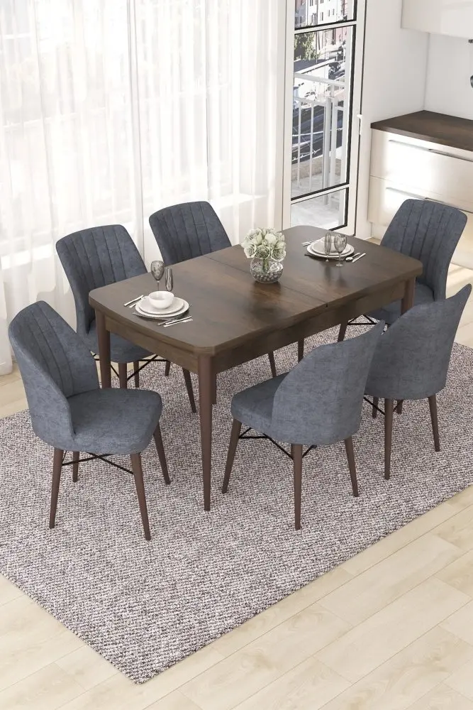 Extendable Dining Table & Chairs Set (7 Pieces) Nef - Baroque, Fume