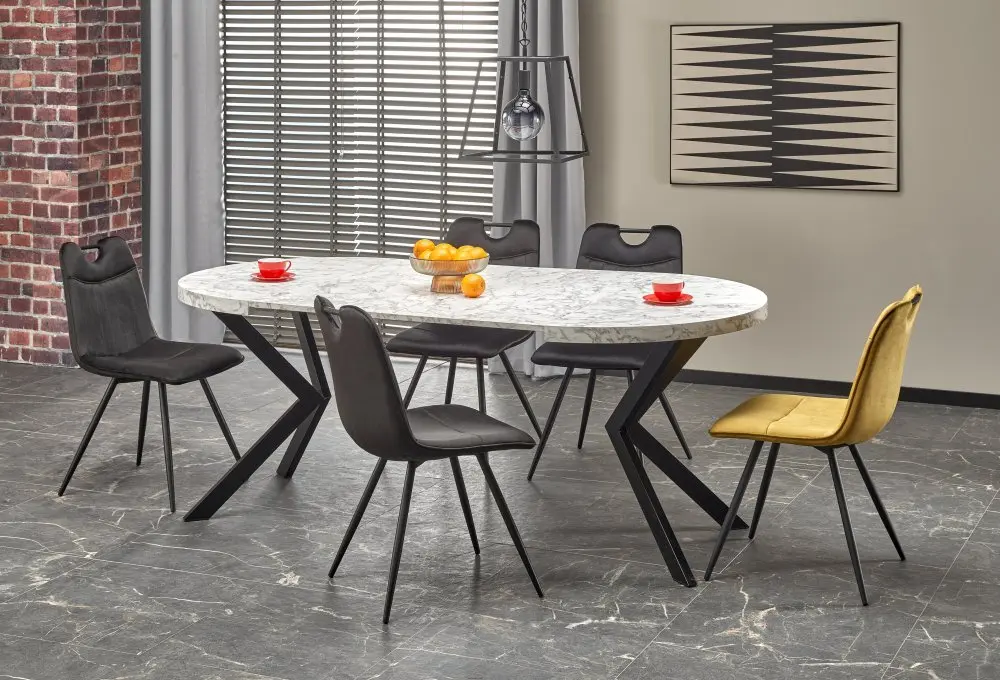 HALMAR Rozkládací jídelní stůl PERONI 100/250 cm bílý mramor/černá