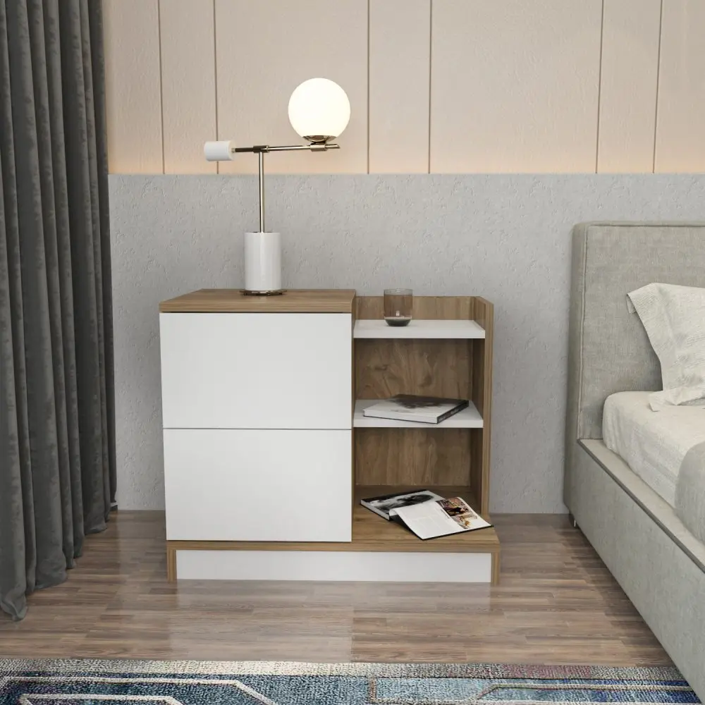 Noční stolek Rena - White, Walnut