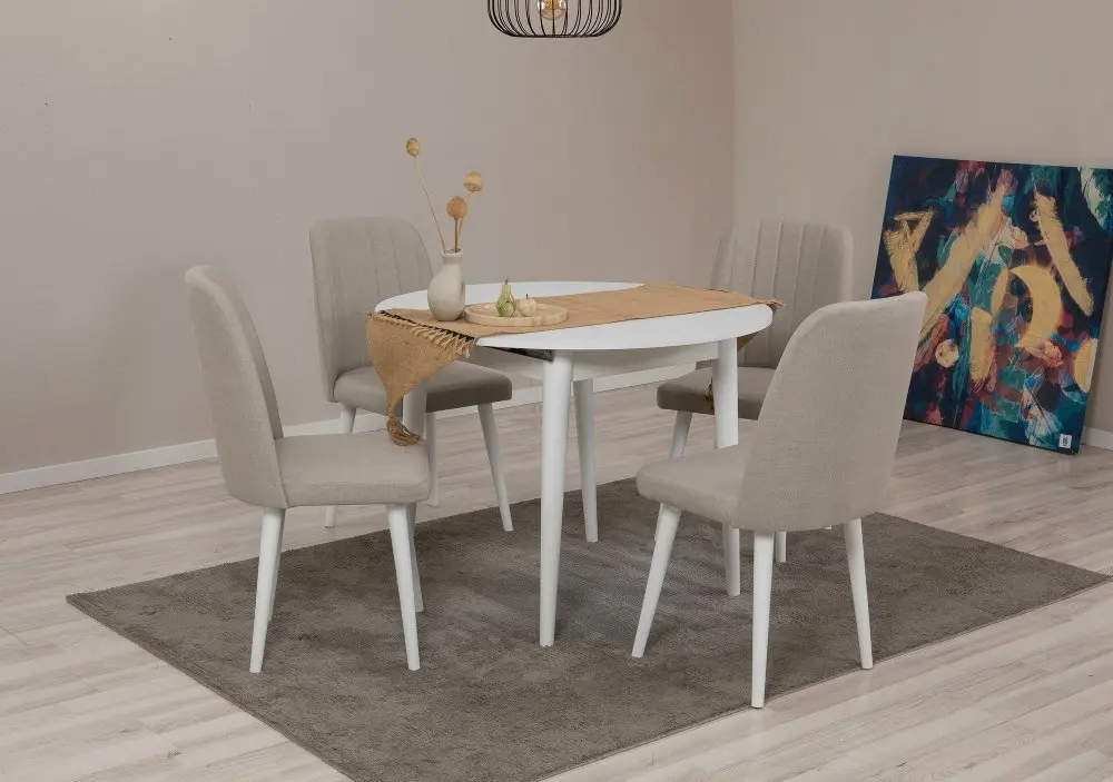 Jídelní set s rozkládacím stolem a židlemi (5 kusů) Vina 1005 5 - White, Cream
