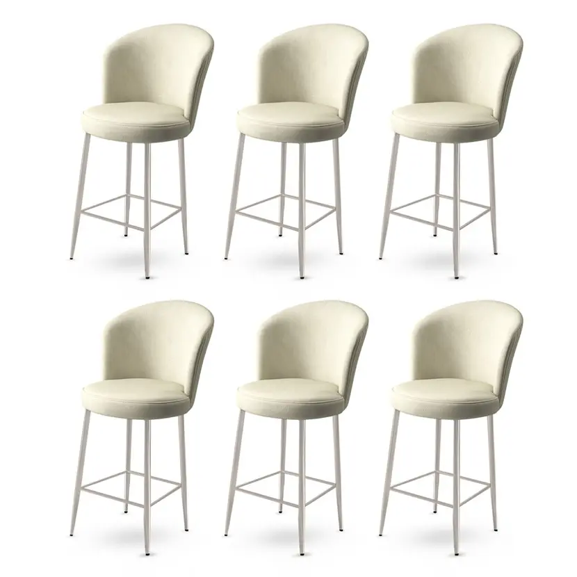 Bar Stool Set (6 Pieces) Fora - Cream, Chrome