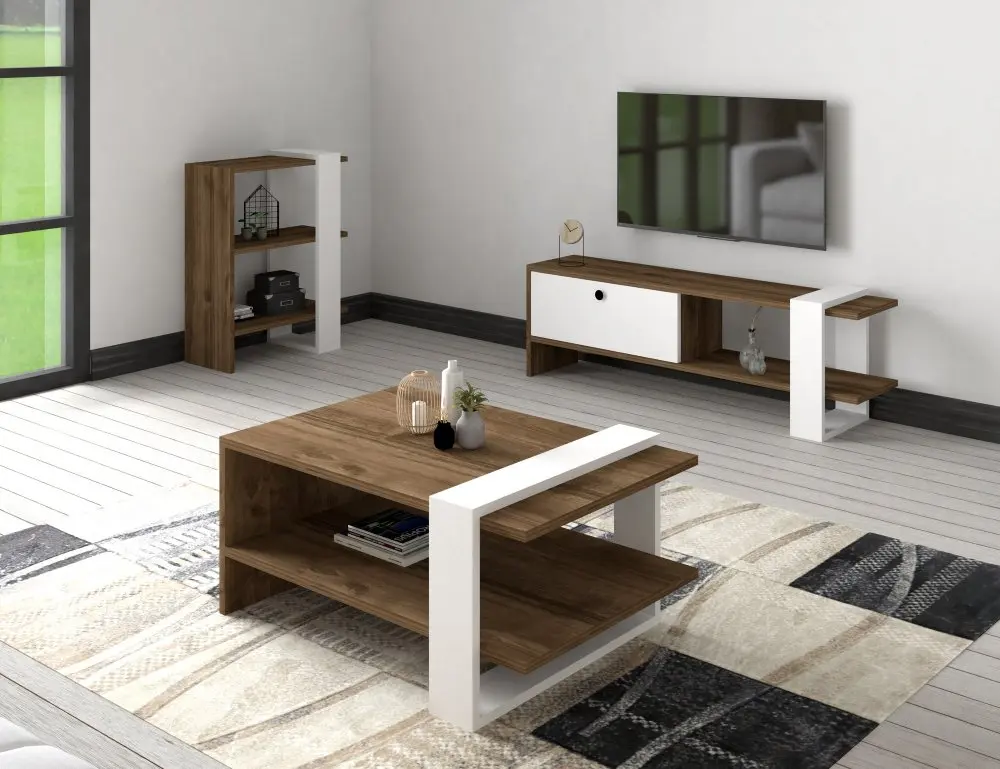 Living Room Furniture Set Gaye - Walnut, White
