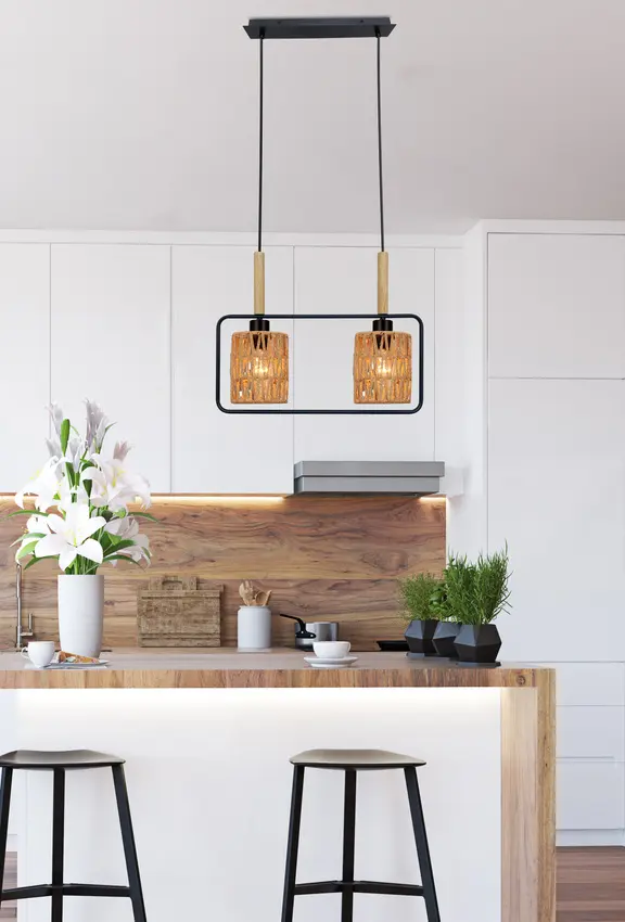 Závěsná lampa Crown, černá, 2x40W, E27, béžové stínidlo