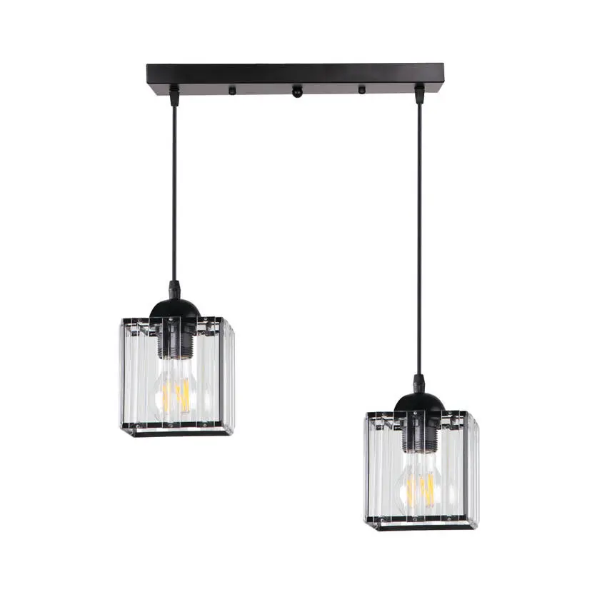 Závěsná lampa Glassia černá 2X40 E27 černé stínidlo + čiré krystaly