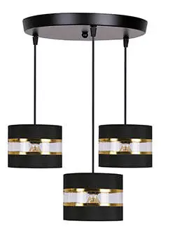 Závěsná lampa PANDY černá destička 3x40W E27 stínidlo černá+zlatá