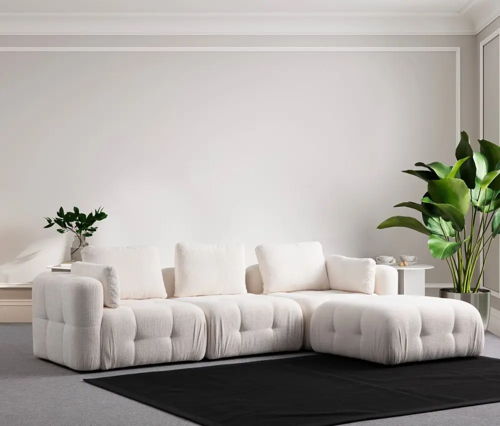 Rohová sedací souprava Amaris 3 Seater With Pouffe - White