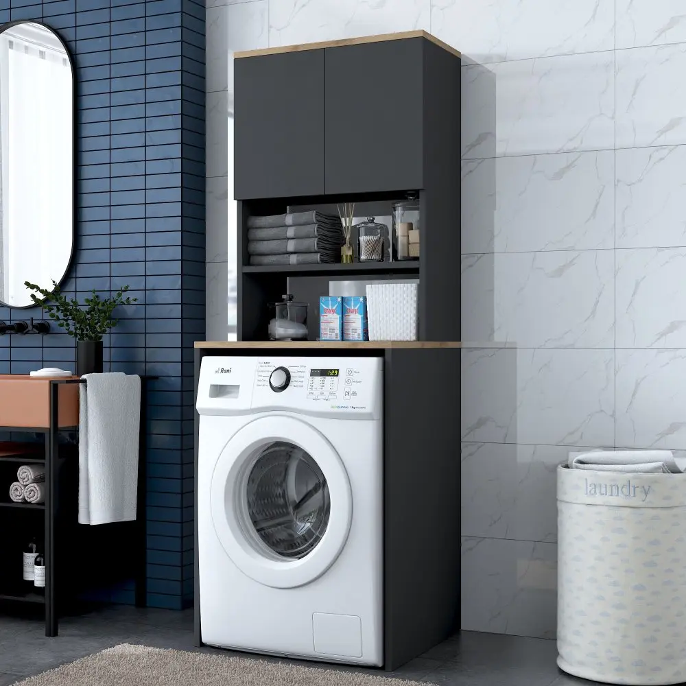 Kalune Design Koupelnová skříňka nad pračku KD101 ořech/antracit