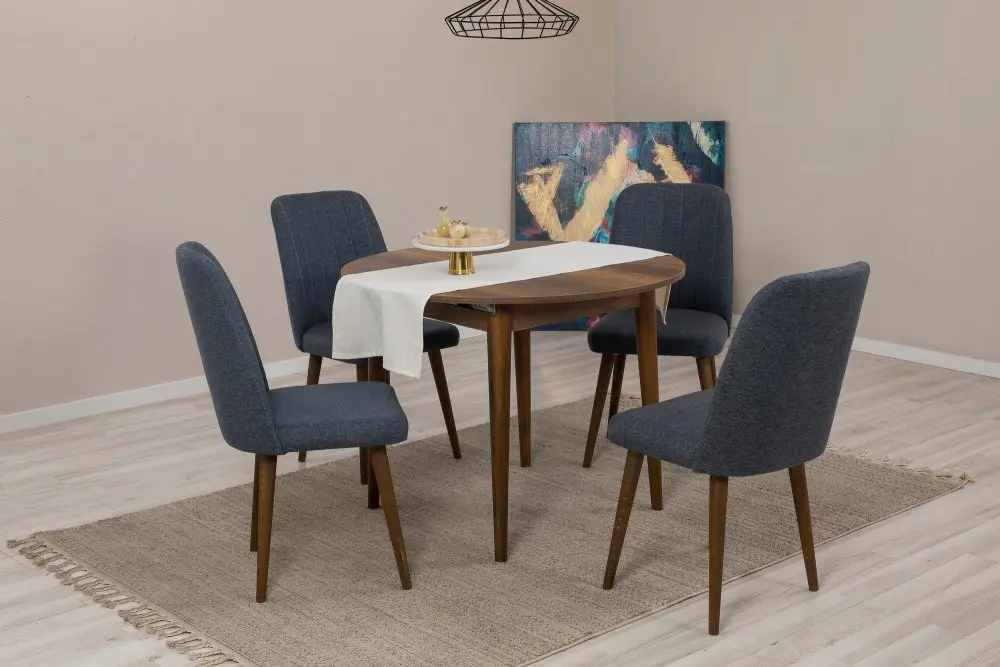 Jídelní set s rozkládacím stolem a židlemi (5 kusů) Vina 1048 - Walnut, Navy Blue