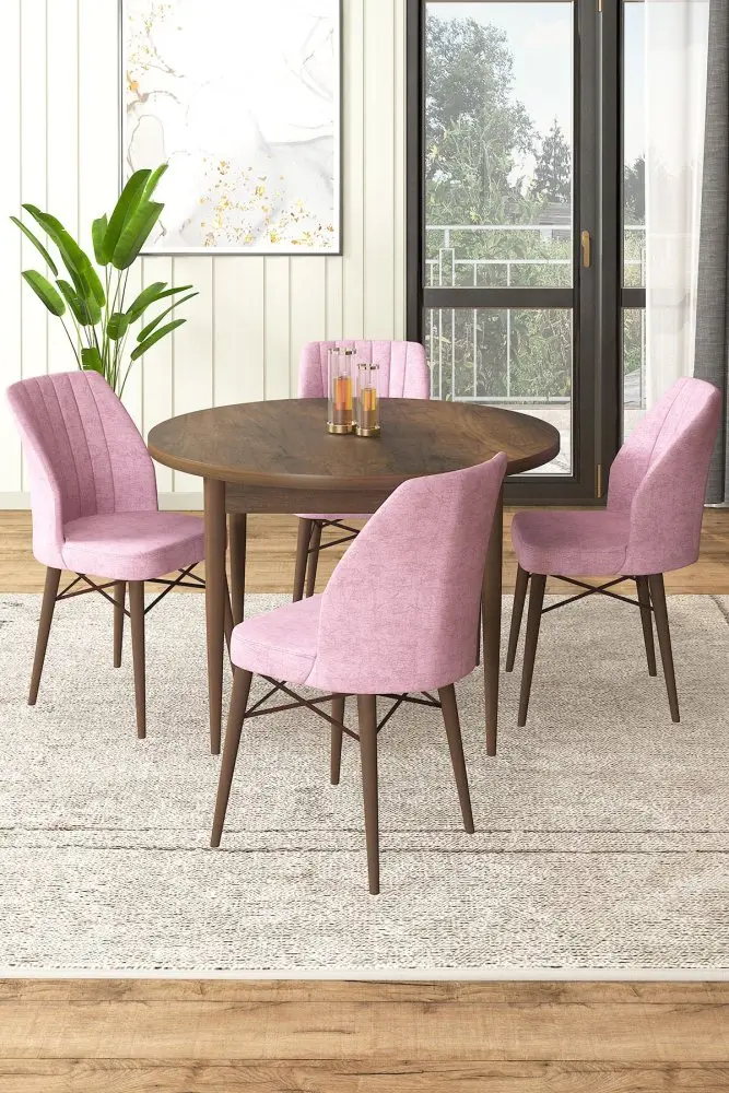 Dining Table & Chairs Set (5 Pieces) Rox - Baroque, Pink