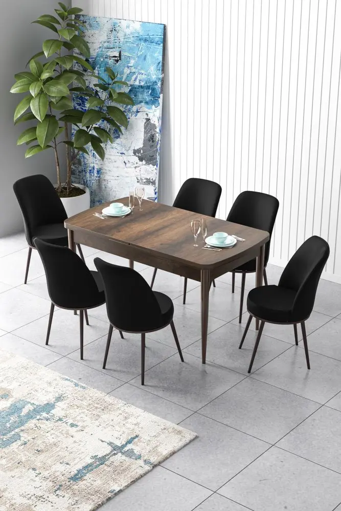 Extendable Dining Table & Chairs Set (7 Pieces) Zen - Baroque, Black