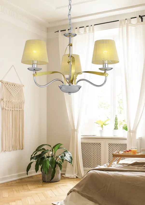 Závěsná lampa chrom / stínidlo se zlatým vláknem 3x40W Diva