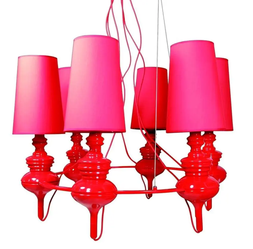 Červená závěsná lampa, nastavitelná, lustr, 6xE14, Decoria