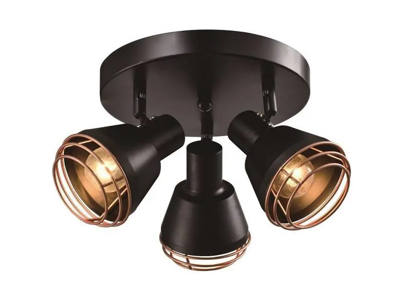 Stropní lampa černá, měděné stínidlo 3xE14 40W Neria