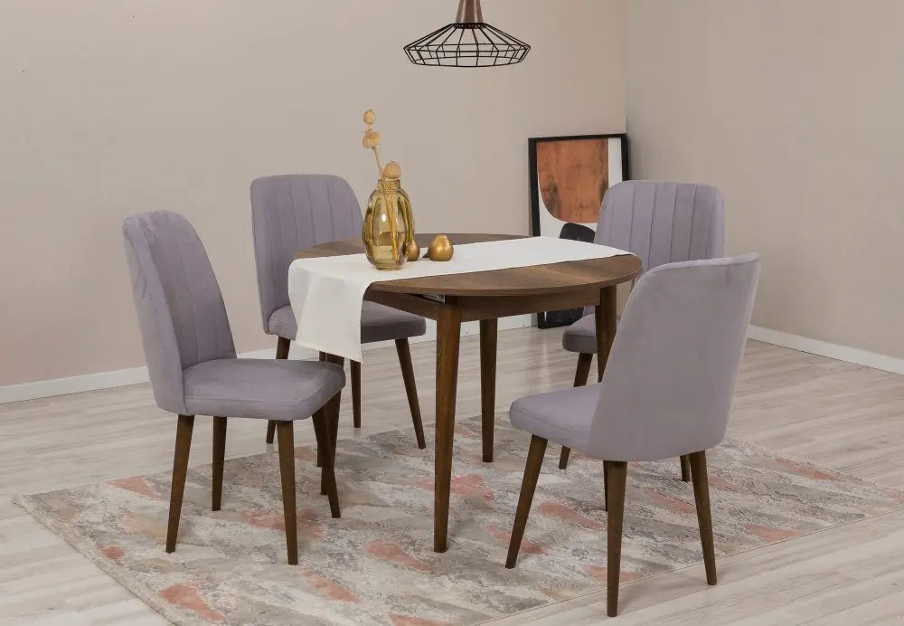 Jídelní set s rozkládacím stolem a židlemi (5 kusů) Vina 0701 - Walnut, Grey