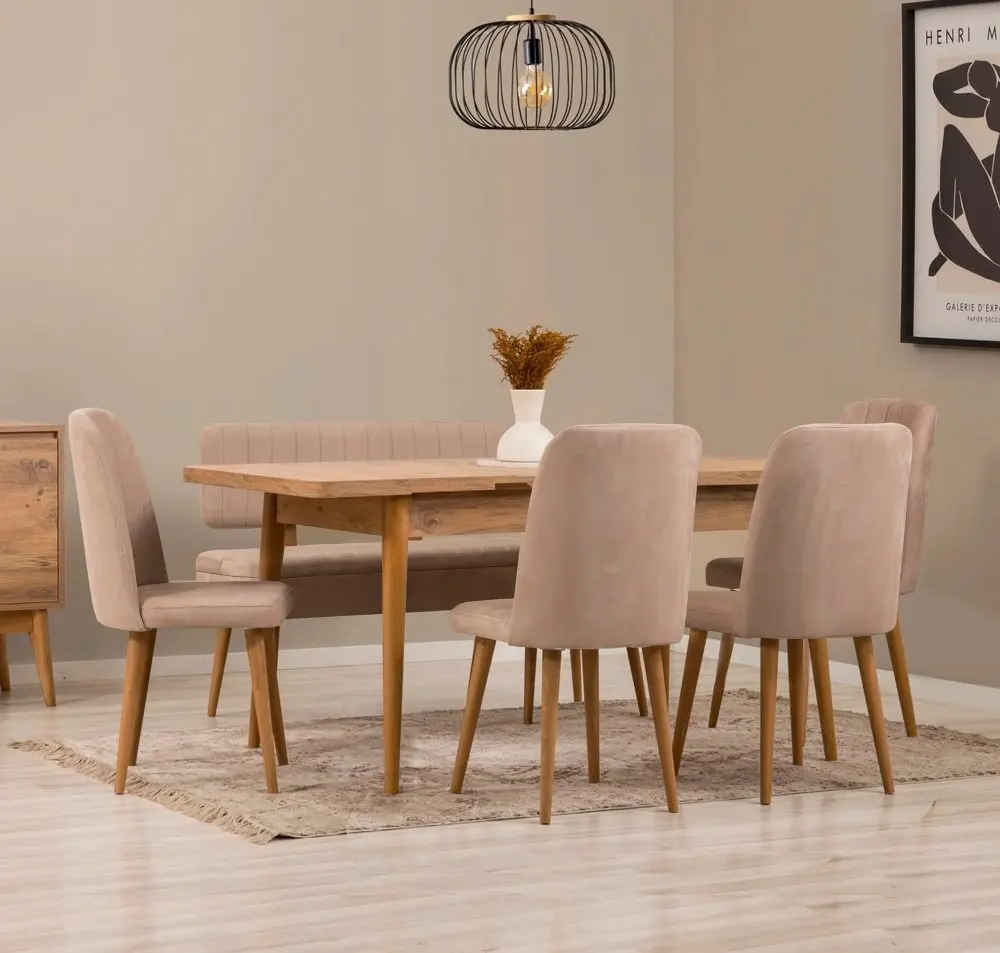 Jídelní set s rozkládacím stolem a židlemi (6 kusů) Vina - Atlantic Pine, Stone