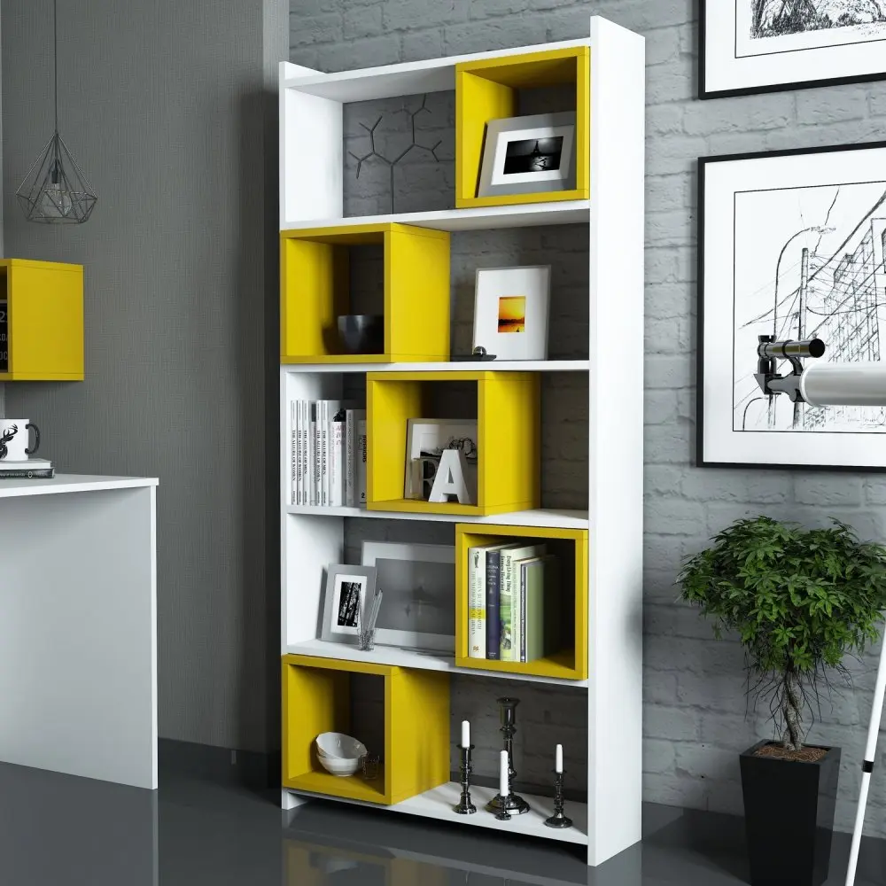 Knihovna Box - White, Yellow