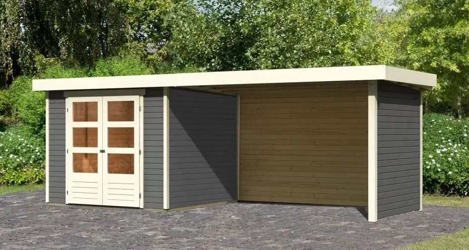 Dřevěný zahradní domek ASKOLA 3,5 s přístavkem 280 Lanitplast