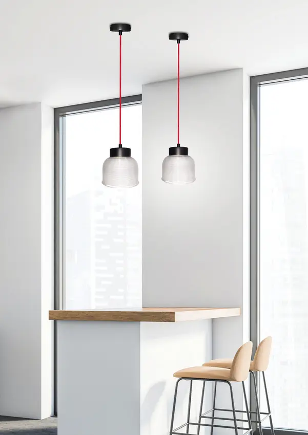 Závěsná lampa 15cm čirý/červený kabel Liverpool Ledea