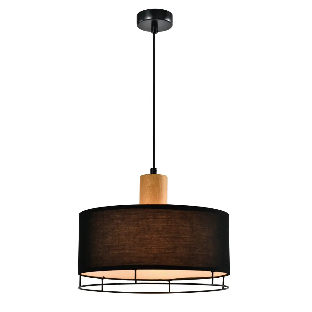 Stropní lampa Ardi černá + dřevěné 1x40W E27 černé stínidlo